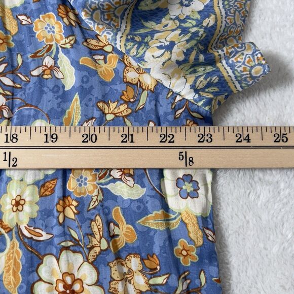 Current Air Split Neck Top Blouse Sz XL Floral Flutter Sleeve Boho Airy Peasant - Picture 9 of 10